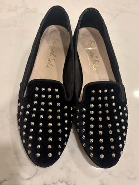 French sole velvet black loafers flats with silver studs size 39